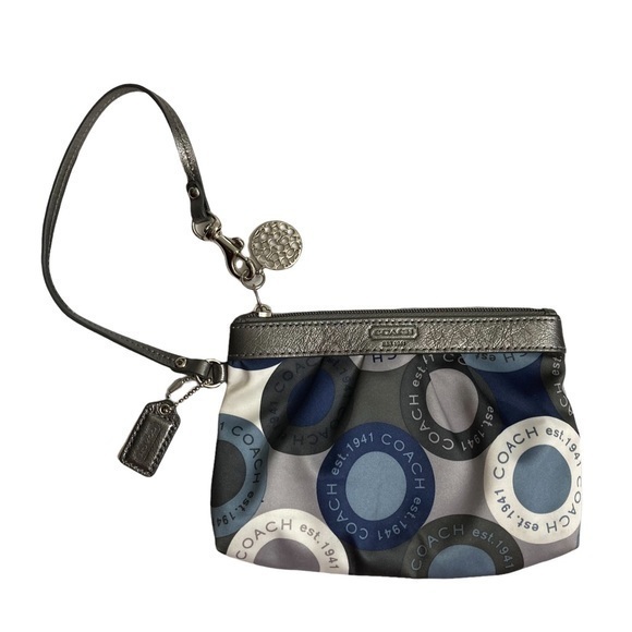 Coach rare blue gray silver snaphead wristlet bag - Picture 1 of 7